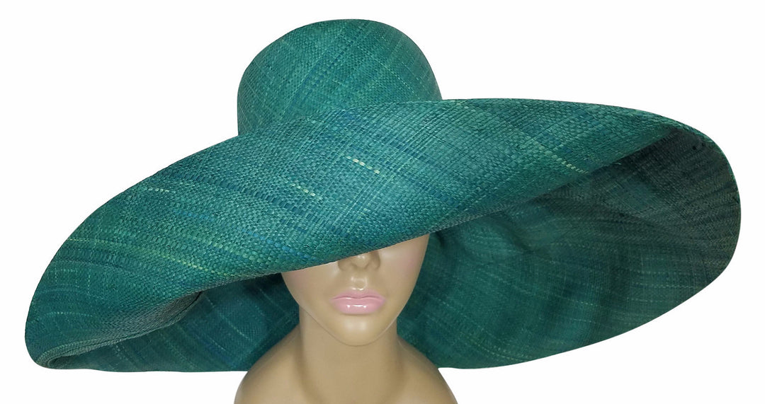 Zara: Authentic African Hand Made Teal Madagascar Big Brim Raffia Sun Hat
