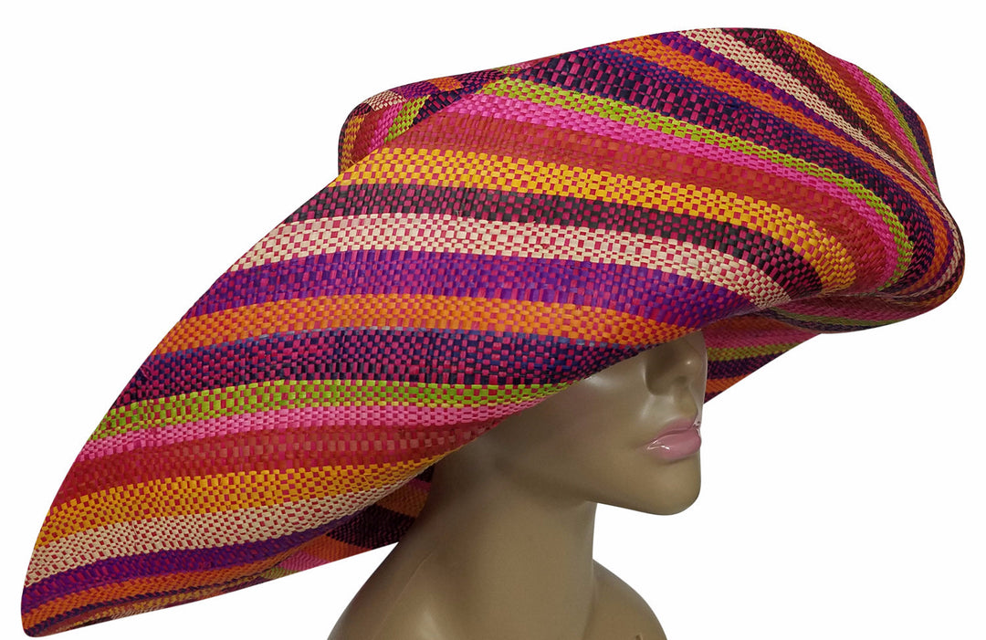 Yaa: Authentic African Hand Made Multicolored Madagascar Big Brim Raffia Sun Hat