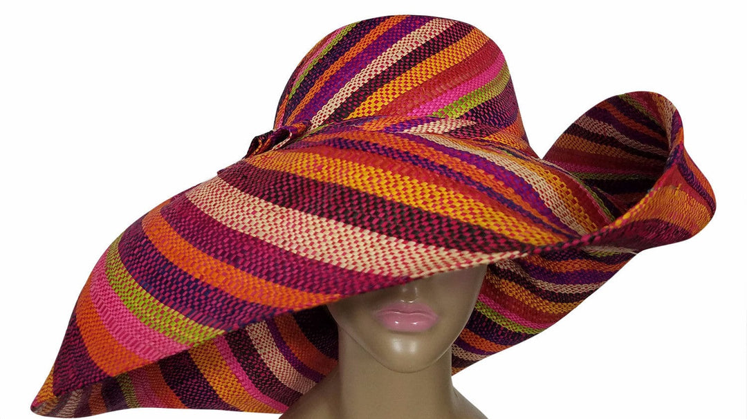 Yaa: Authentic African Hand Made Multicolored Madagascar Big Brim Raffia Sun Hat