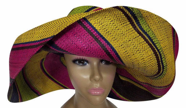 Zaklina: Authentic African Hand Made Multi-Colored Madagascar Big Brim Raffia Sun Hat