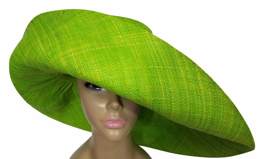 Waseme: Authentic African Hand Made Light Green Madagascar Big Brim Raffia Sun Hat
