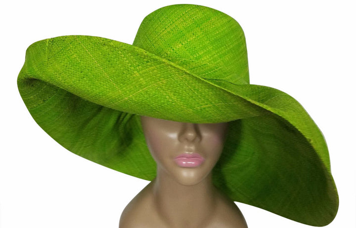 Waseme: Authentic African Hand Made Light Green Madagascar Big Brim Raffia Sun Hat