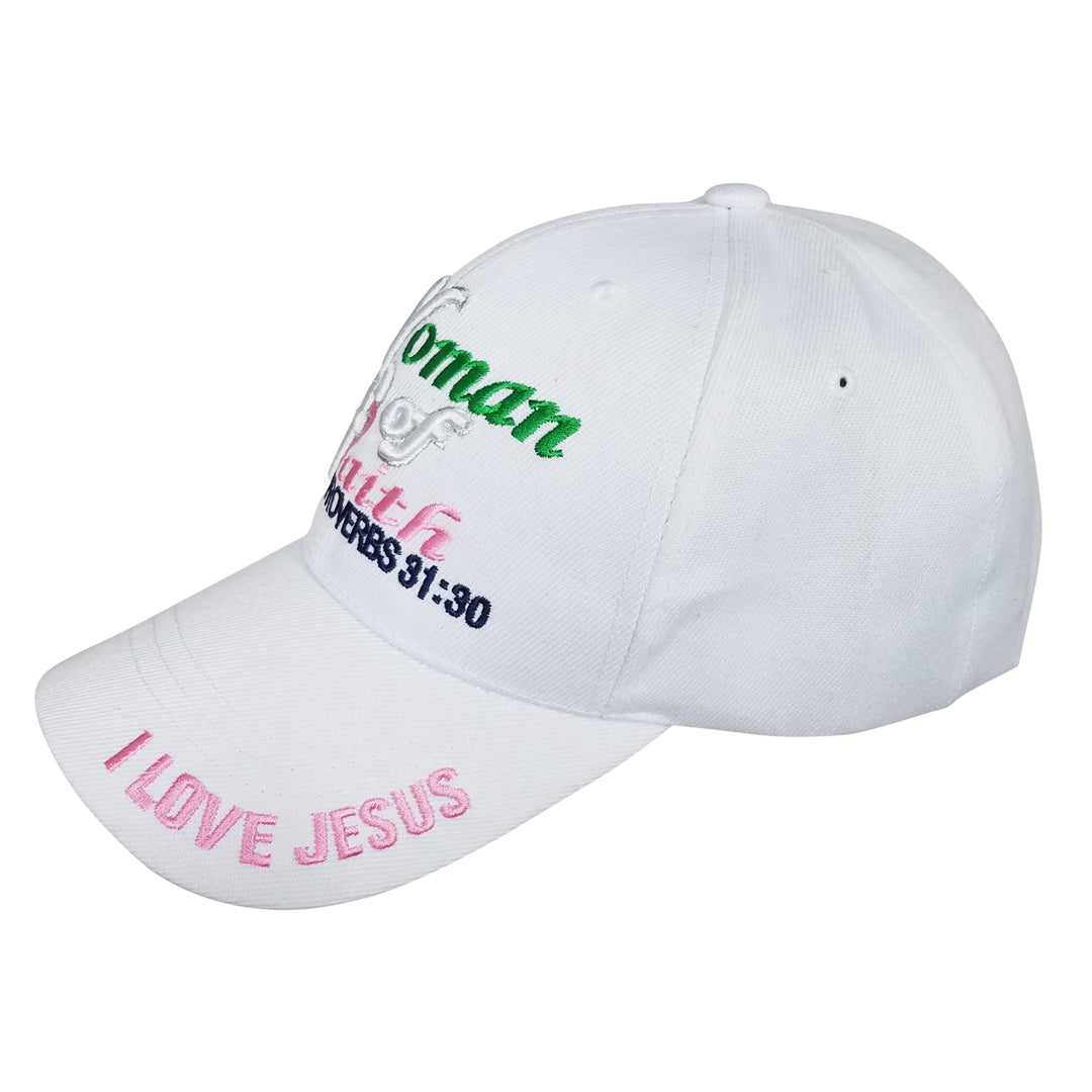 Woman of Faith: I Love Jesus Adjustable Women's Baseball Cap (White)