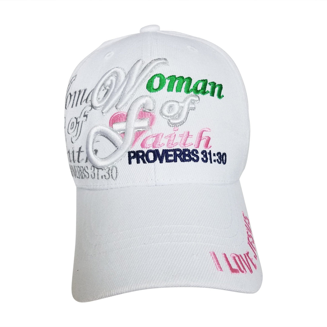 Woman of Faith: I Love Jesus Adjustable Women's Baseball Cap (White)