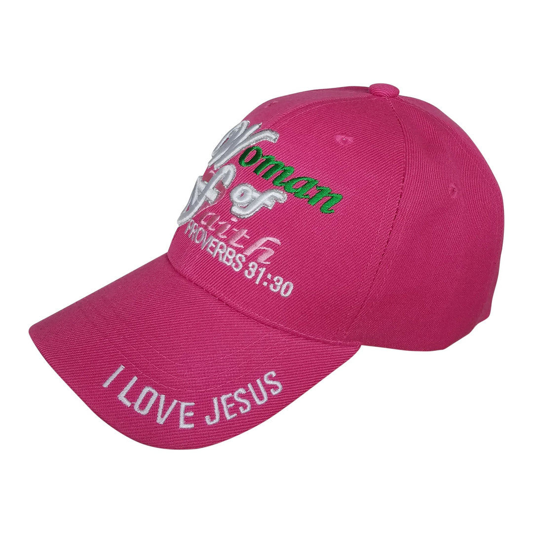 Woman of Faith: I Love Jesus Adjustable Women's Baseball Cap (Fuchsia)