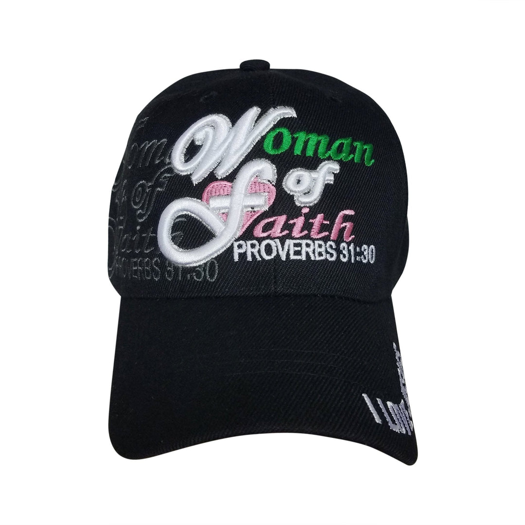 Woman of Faith: I Love Jesus Adjustable Women's Baseball Cap (Black)