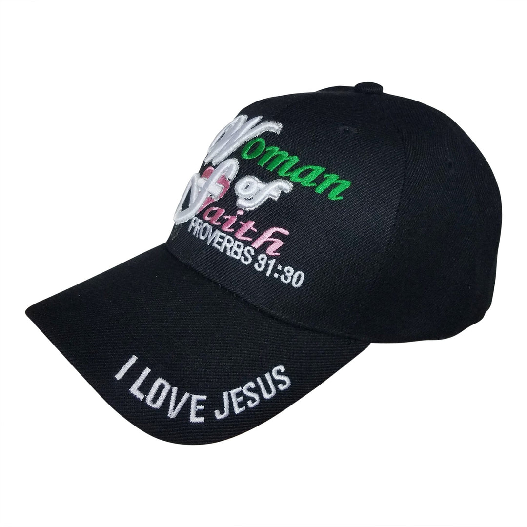 Woman of Faith: I Love Jesus Adjustable Women's Baseball Cap (Black)