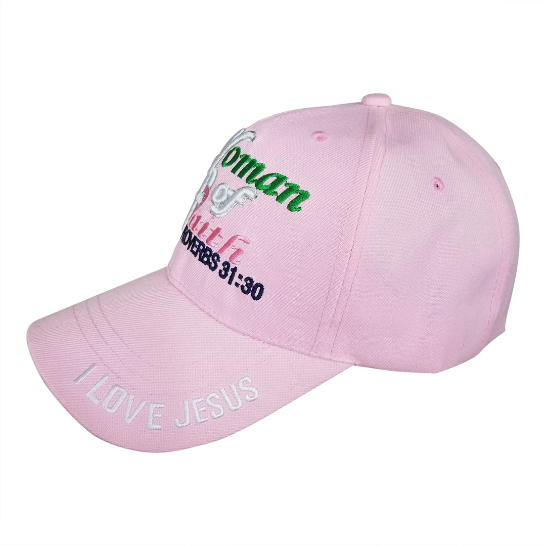 Woman of Faith: I Love Jesus Adjustable Women's Baseball Cap (Pink)