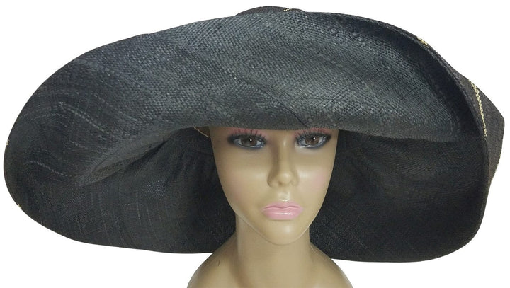 Eshe: Authentic African Hand Made Black and Natural Madagascar Big Brim Raffia Sun Hat