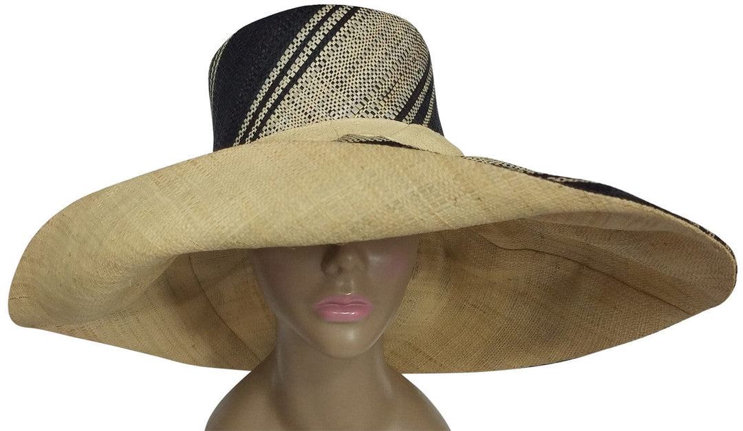 Esi: Authentic African Hand Made Black and Natural Madagascar Big Brim Raffia Sun Hats