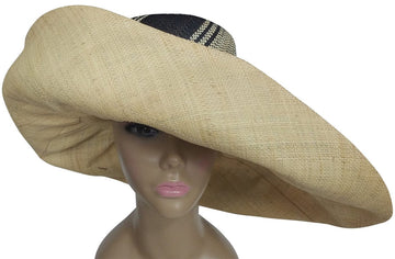 Esi: Authentic African Hand Made Black and Natural Madagascar Big Brim Raffia Sun Hats