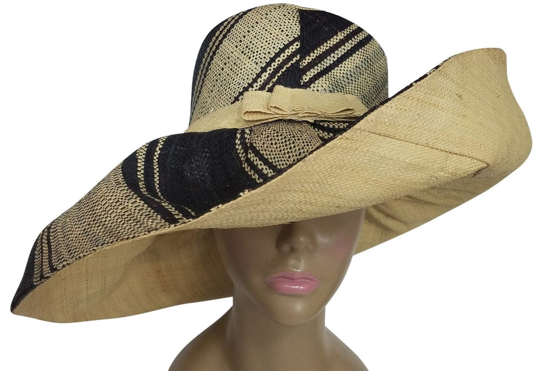 Esi: Authentic African Hand Made Black and Natural Madagascar Big Brim Raffia Sun Hats