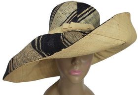 Esi: Authentic African Hand Made Black and Natural Madagascar Big Brim Raffia Sun Hats