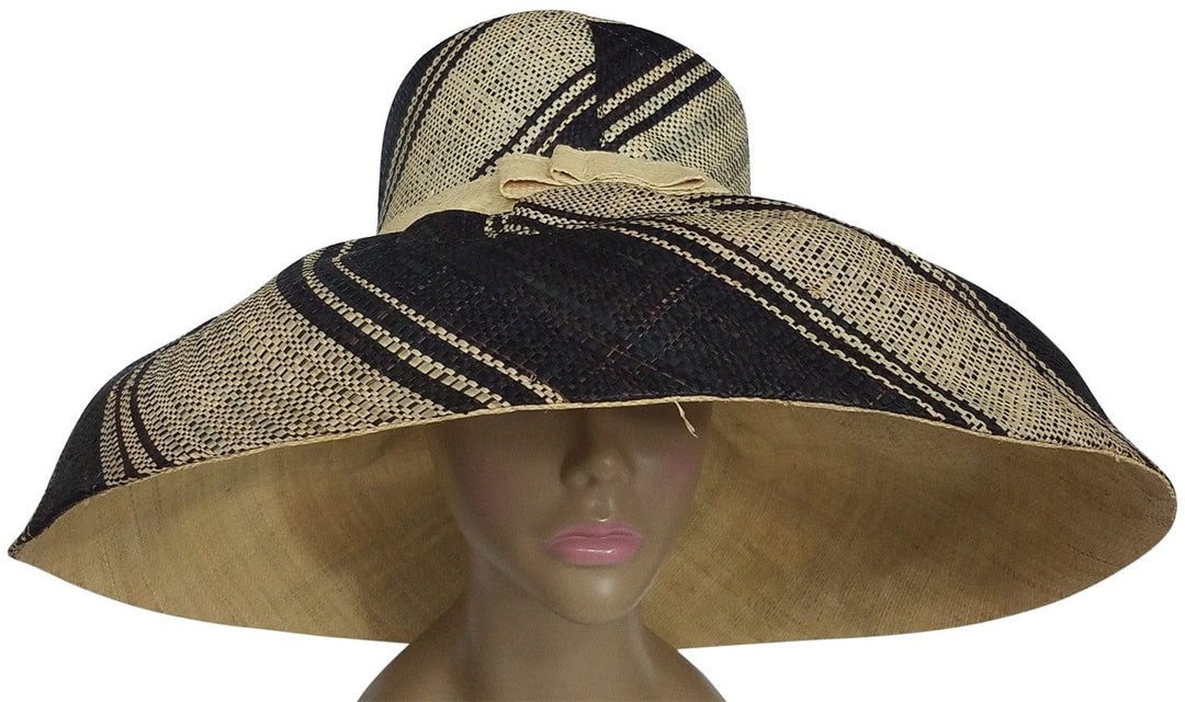 Esi: Authentic African Hand Made Black and Natural Madagascar Big Brim Raffia Sun Hats