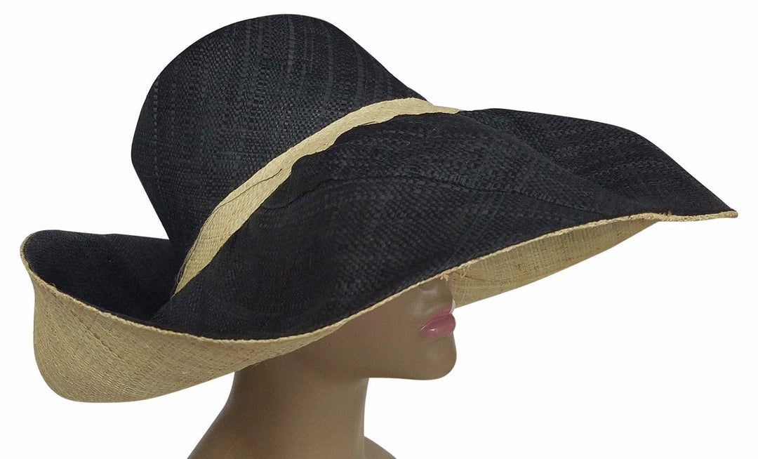 Baako: Authentic African Hand Made Black and Natural Madagascar Big Brim Raffia Sun Hat