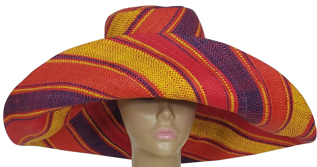 Aziza: Authentic African Hand Woven Multi-Color Madagascar Raffia Big Brim Sun Hat