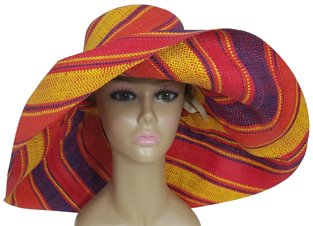 Aziza: Authentic African Hand Woven Multi-Color Madagascar Raffia Big Brim Sun Hat