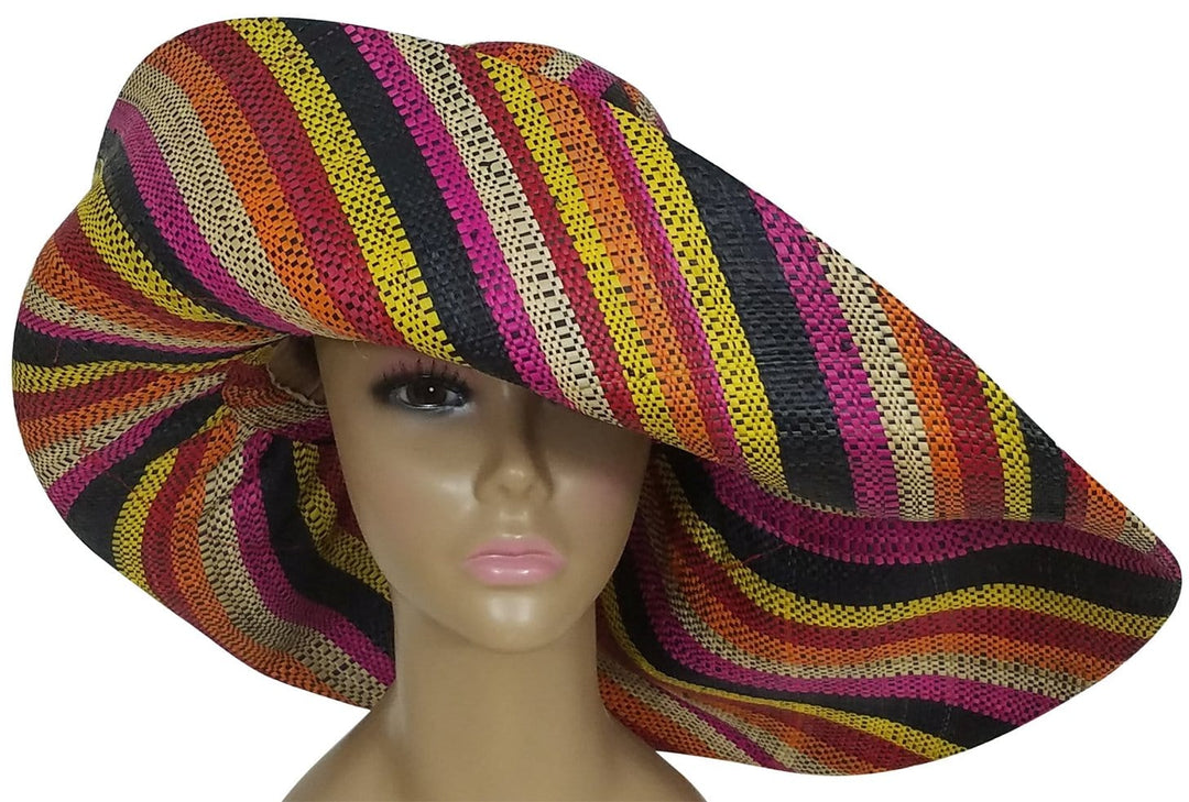 Ayoola: Authentic African Hand Woven Multi-Color Madagascar Raffia Big Brim Sun 