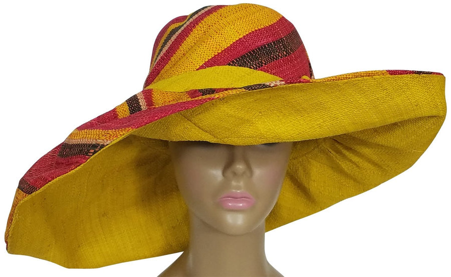 Ayobami: Authentic African Hand Woven Multi-Color Madagascar Raffia Big Brim Sun Hat