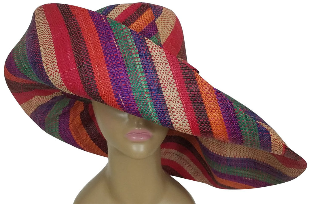 Asabi: Authentic African Hand Woven Multi-Color Madagascar Raffia Big Brim Sun Hat