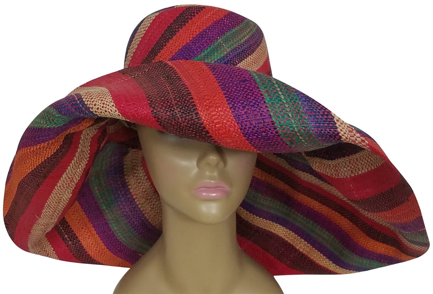 2 of 2: Asabi: Authentic African Hand Woven Multi-Color Madagascar Raffia Big Brim Sun Hat