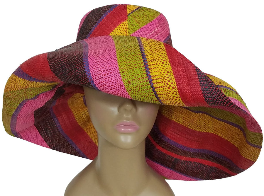 Alaba: Authentic African Hand Woven Multi-Color Madagascar Raffia Big Brim Sun Hat