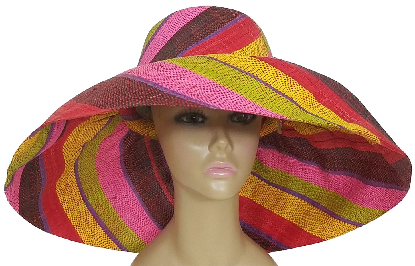 2 of 3: Alaba: Authentic African Hand Woven Multi-Color Madagascar Raffia Big Brim Sun Hat