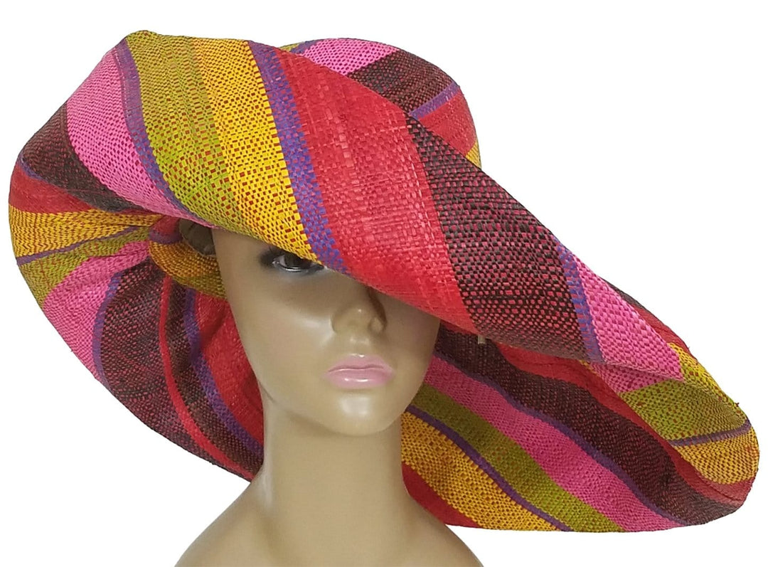 Alaba: Authentic African Hand Woven Multi-Color Madagascar Raffia Big Brim Sun Hat