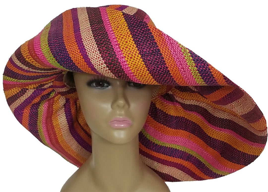 Akwokwo: Authentic African Hand Woven Multi-Color Madagascar Raffia Big Brim Sun Hat