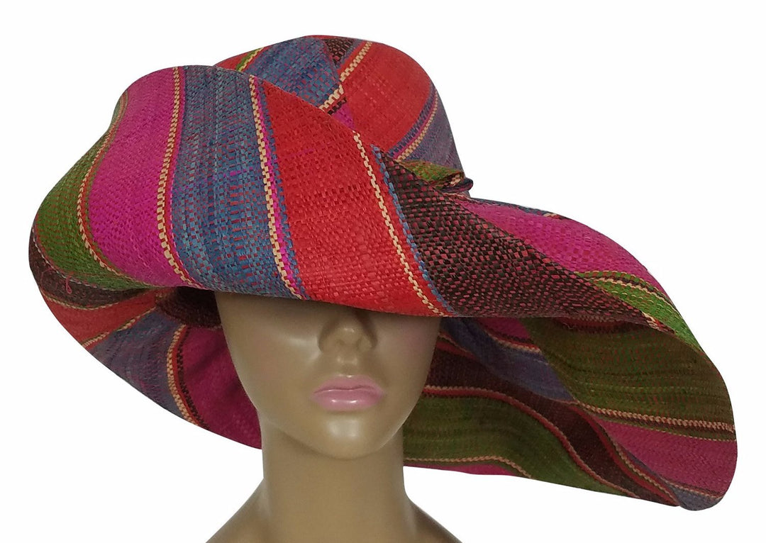 Alile: Hand Made Multicolored Madagascar Big Brim Raffia Sun Hat