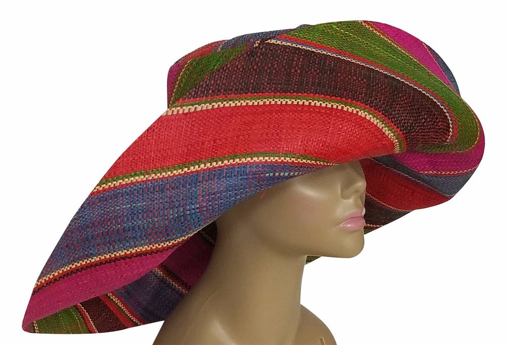 Alile: Hand Made Multicolored Madagascar Big Brim Raffia Sun Hat