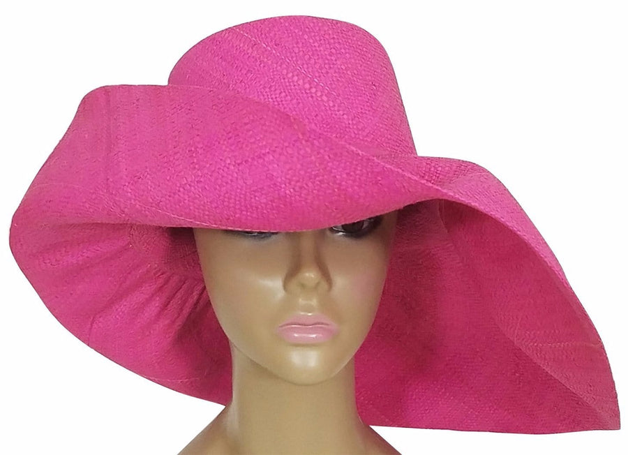 Akwete: Authentic African Hand Woven Baby Pink Madagascar Raffia Big Brim Sun Hat