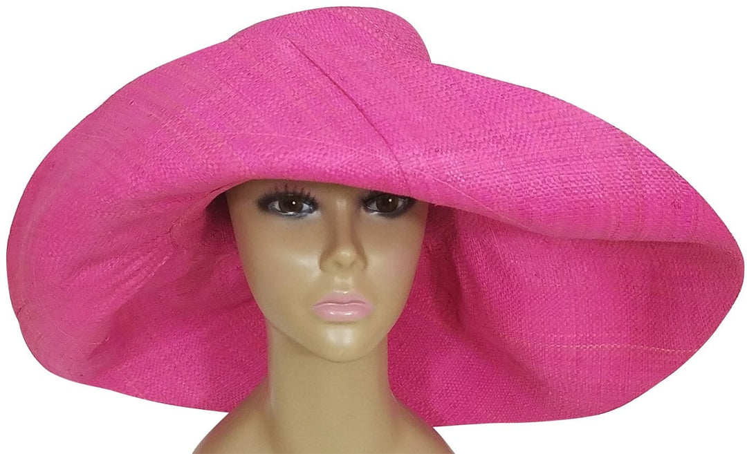 Akwete: Authentic African Hand Woven Baby Pink Madagascar Raffia Big Brim Sun Hat