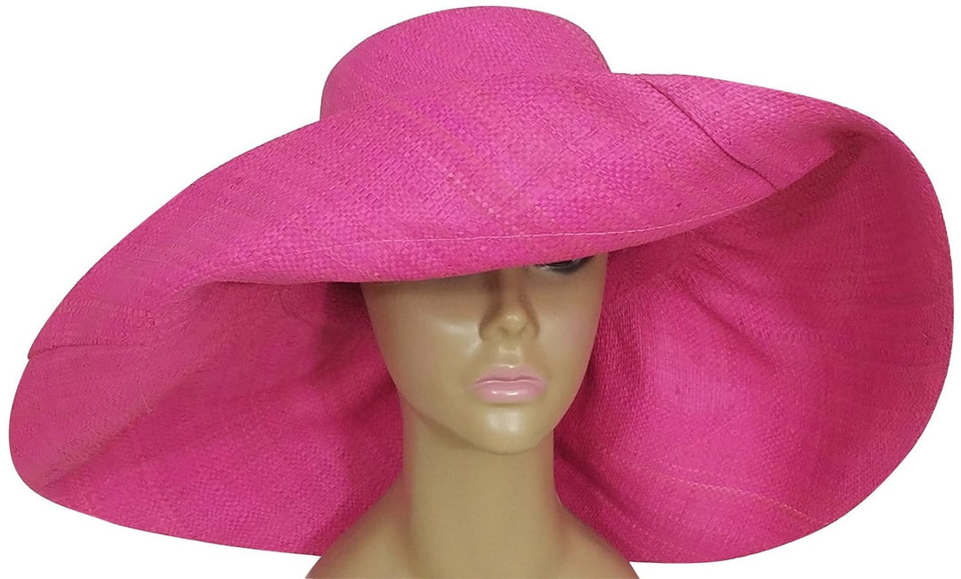 Akwete: Authentic African Hand Woven Baby Pink Madagascar Raffia Big Brim Sun Hat