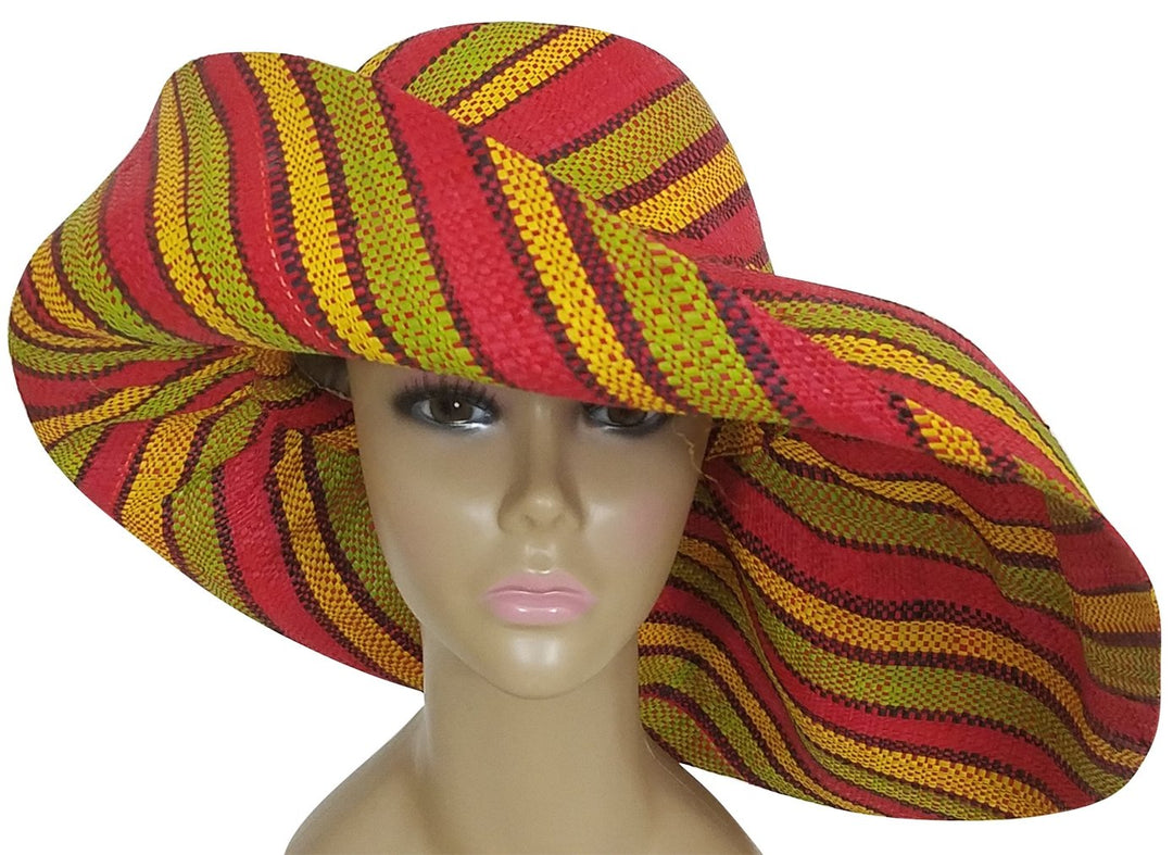 Amadi: Authentic African Hand Woven Multi-Color Madagascar Raffia Big Brim Sun Hat