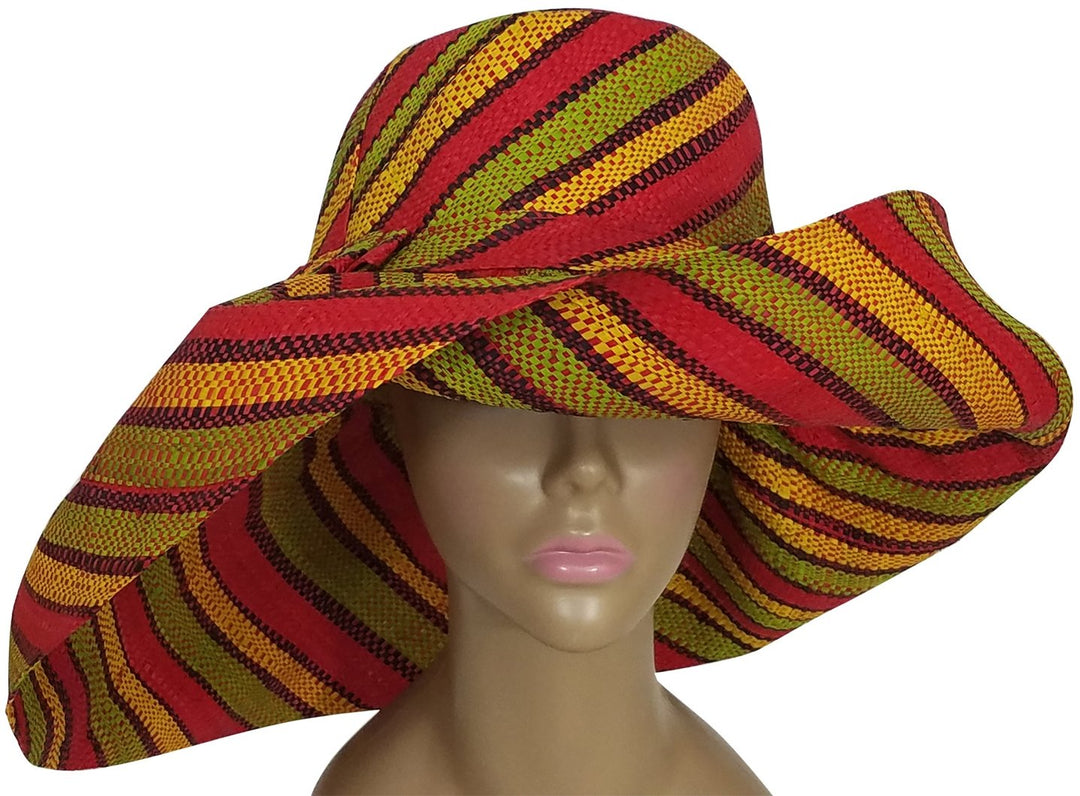 Amadi: Authentic African Hand Woven Multi-Color Madagascar Raffia Big Brim Sun Hat