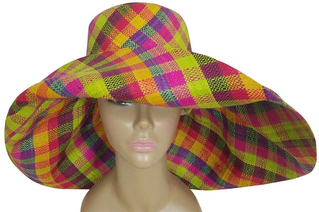 Ayobunmi: Authentic African Hand Woven Multi-Color Madagascar Raffia Big Brim Sun Hat