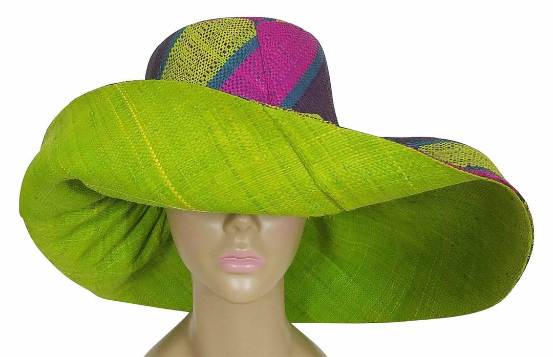 Ama: Hand Made Multicolored Madagascar Big Brim Raffia Sun Hat