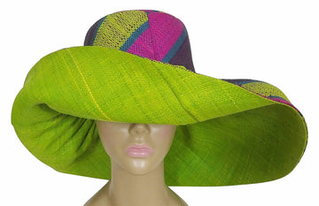 Ama: Hand Made Multicolored Madagascar Big Brim Raffia Sun Hat