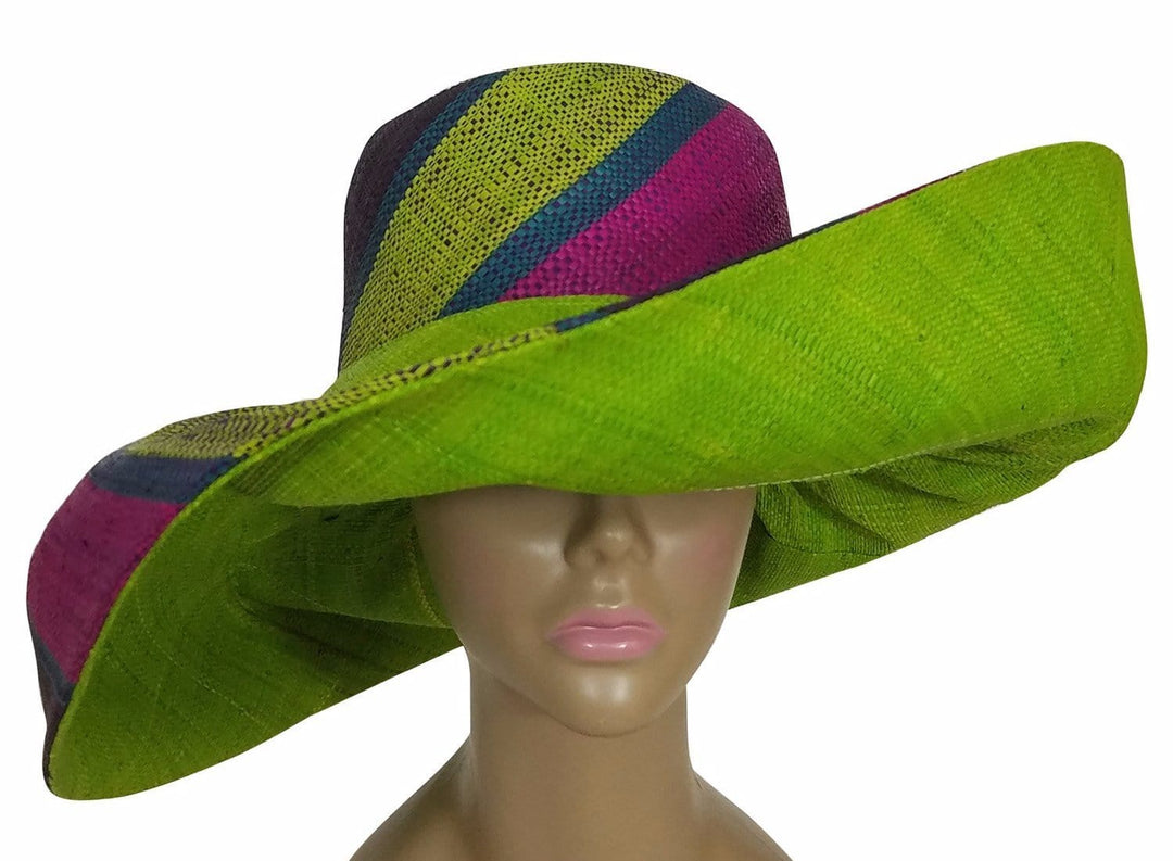 Ama: Hand Made Multicolored Madagascar Big Brim Raffia Sun Hat
