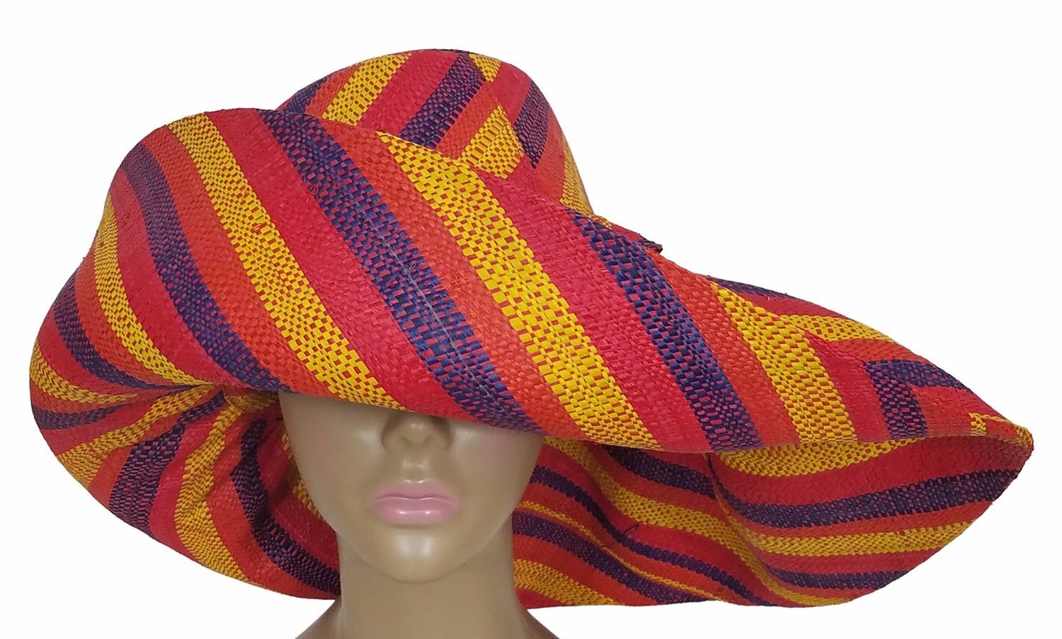 1 of 3: Akua: Authentic African Hand Woven Multi-Color Madagascar Raffia Big Brim Sun Hat