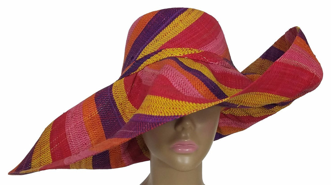 Akilah: Authentic African Hand Woven Multi-Color Madagascar Raffia Big Brim Sun Hat