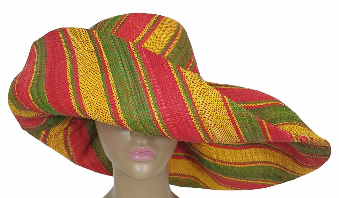 Akanke: Authentic African Hand Woven Multi-Color Madagascar Raffia Big Brim Sun Hat