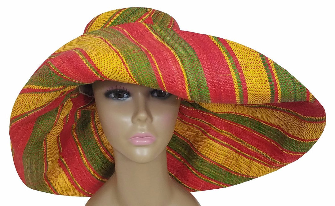 Akanke: Authentic African Hand Woven Multi-Color Madagascar Raffia Big Brim Sun Hat