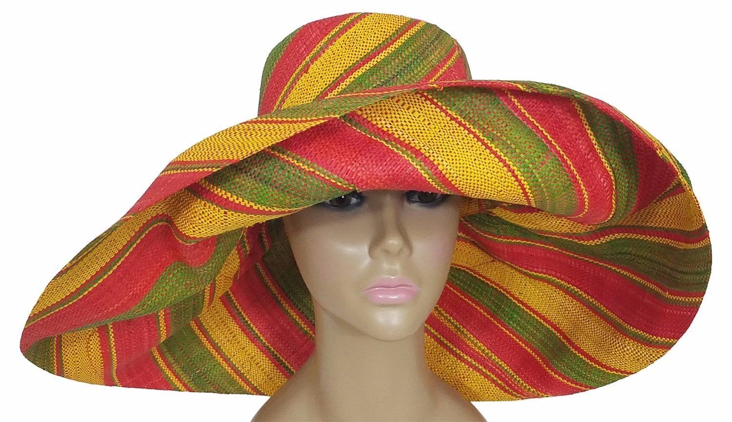 3 of 3: Akanke: Authentic African Hand Woven Multi-Color Madagascar Raffia Big Brim Sun Hat