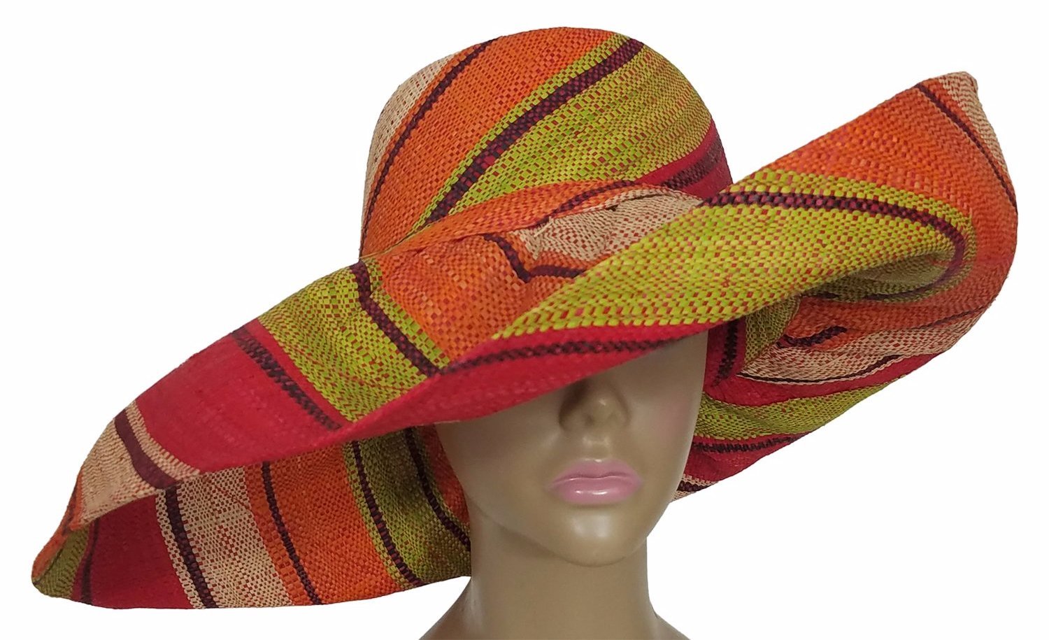 2 of 3: Aiyetoro: Authentic African Hand Woven Multi-Color Madagascar Big Brim Raffia Sun Hat