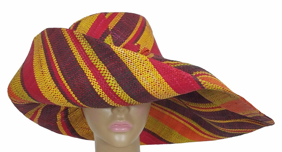 Aisha: Authentic African Hand Woven Multi-Color Madagascar Big Brim Raffia Sun Hat