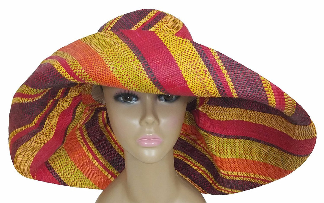 Aisha: Authentic African Hand Woven Multi-Color Madagascar Big Brim Raffia Sun Hat