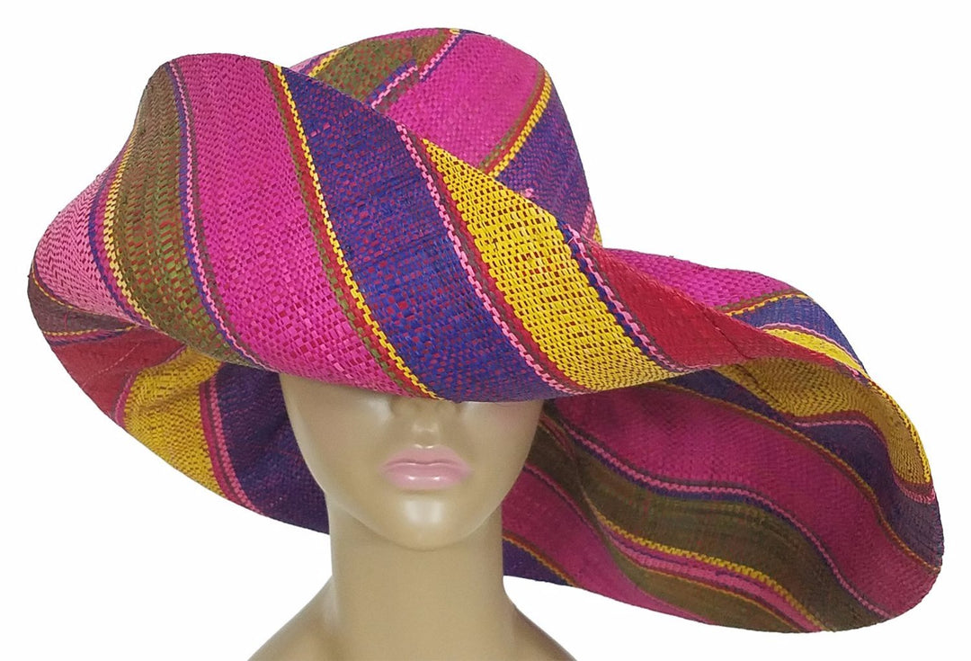 Aina: Authentic African Hand Woven Multi-Color Madagascar Raffia Big Brim Sun Hat