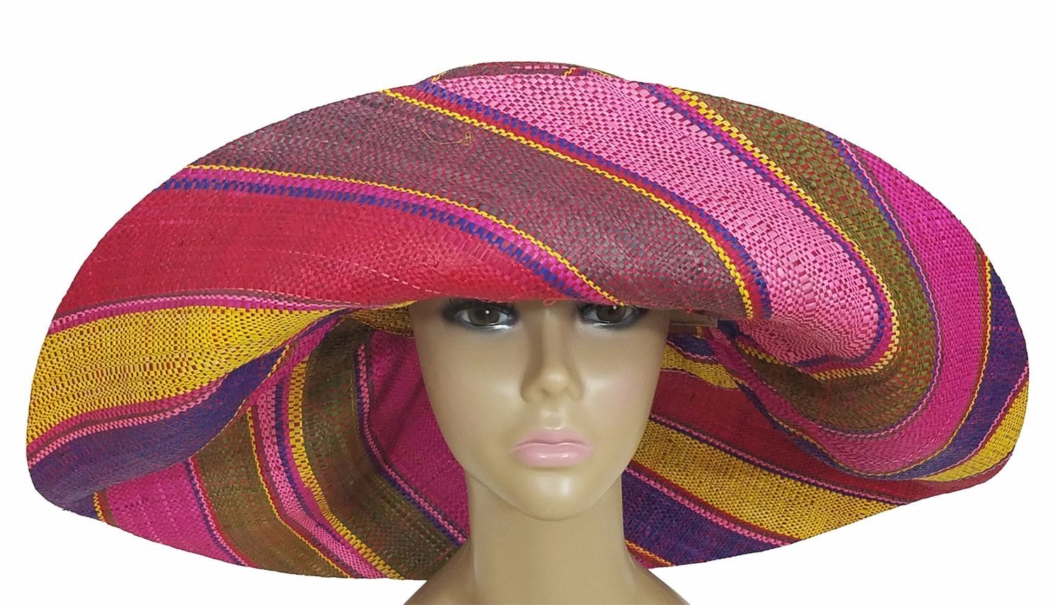 3 of 3: Aina: Authentic African Hand Woven Multi-Color Madagascar Raffia Big Brim Sun Hat